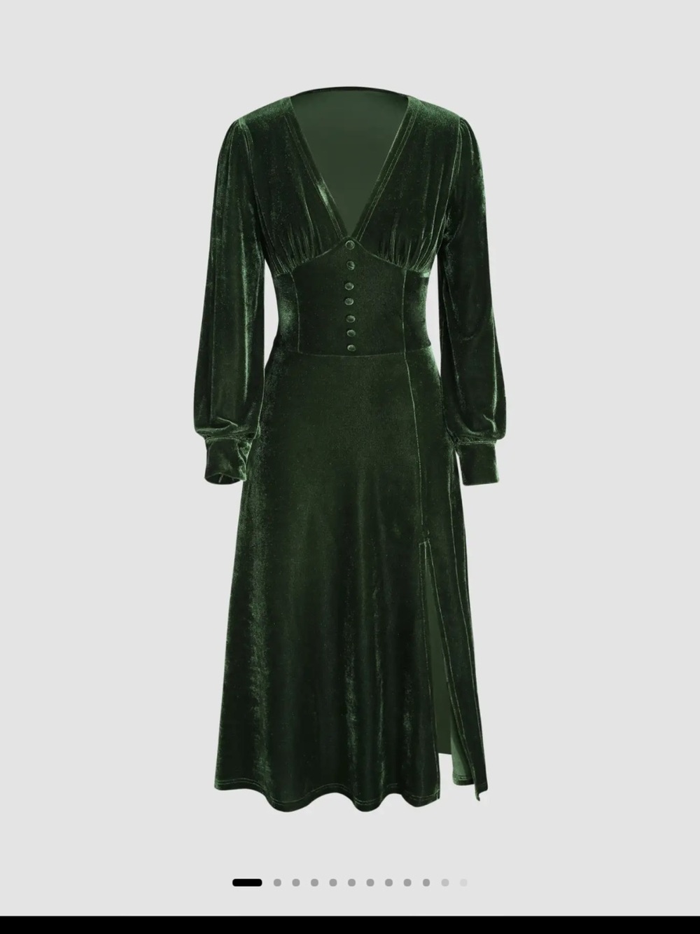 Cider Dark Green Velvet Long Sleeve Midi Dress